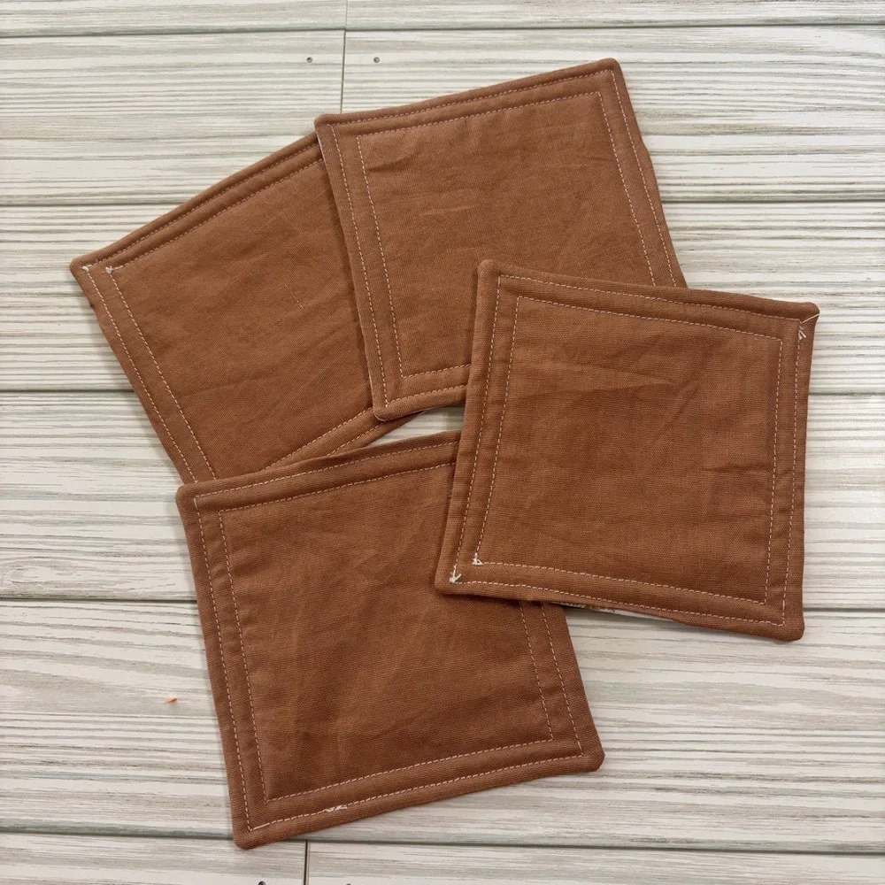 Handmade Fall Pumpkin Farmhouse Washable Reusable Fabric Coasters Set of 4